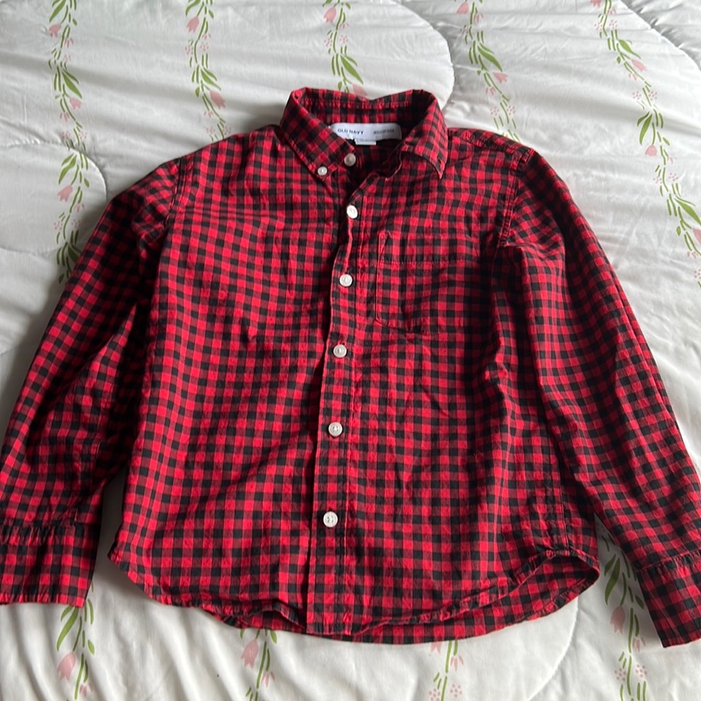 Red and black checkered button up, 8 y/o boy